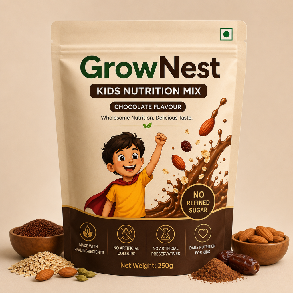 GrowNest Kids Nutrition Mix | Chocolate Flavour | No Refined Sugar | 250g