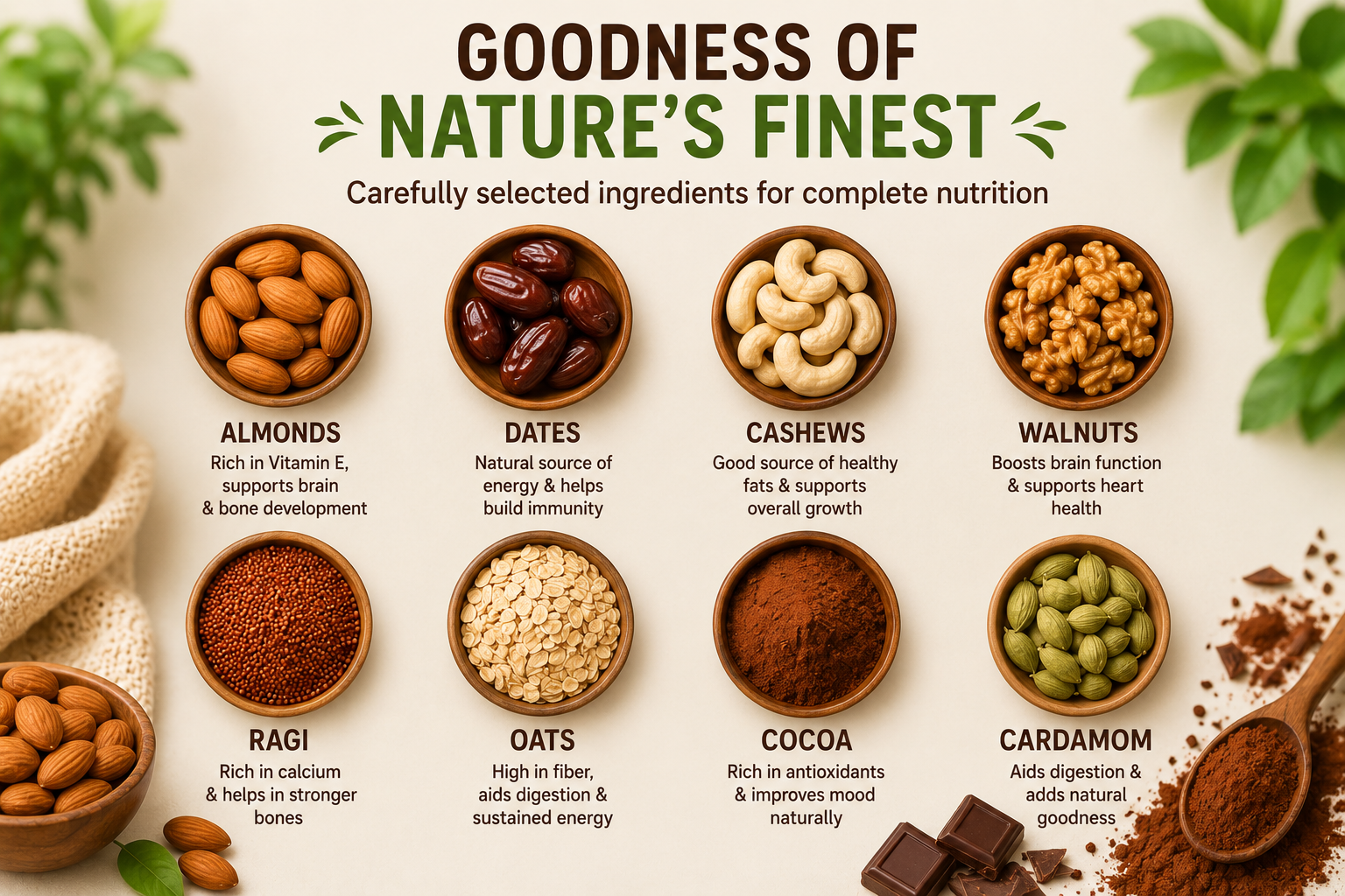 GrowNest Kids Nutrition Mix | Dry Fruits, Millets & Cocoa | No Refined Sugar | 500g